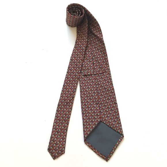 Barneys New York 90's Vintage Funky Abstract Print 100% Silk Neck Tie Green Red - Picture 3 of 11